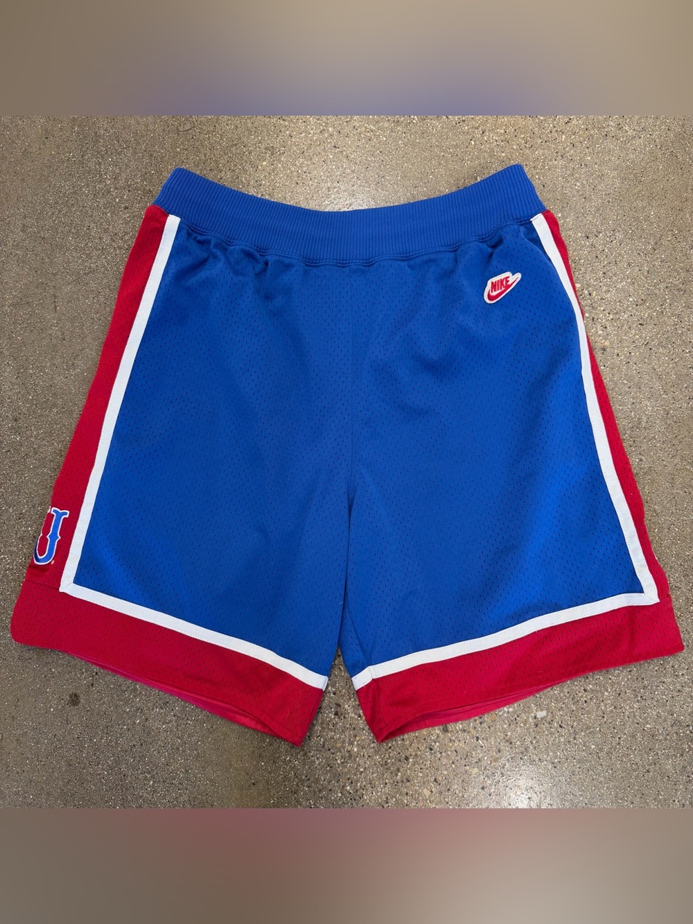 Vintage Nike Kansas Jayhawks Basketball Shorts Men Large #34 90’s Blue Red Mesh